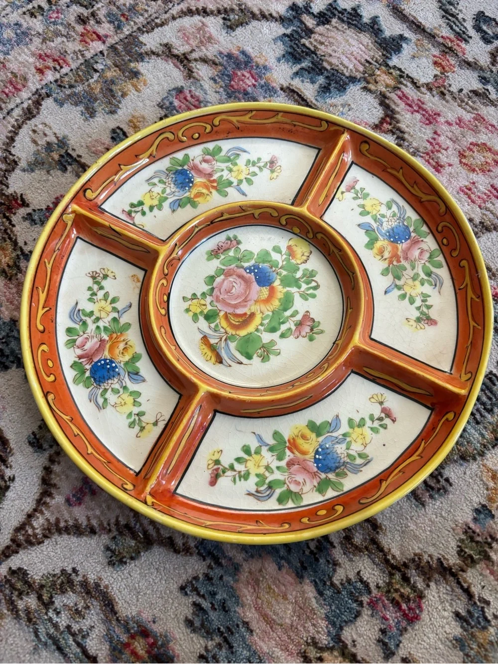 Vintage Japanese Moriyama Mori-Machi Hand-Painted Divided Relish Serving Plate